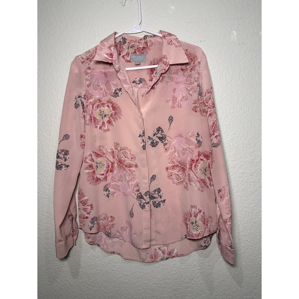 Silk PURE COLLECTION Pink Floral  Button Down Shirt Womens US 4 UK‎ 10